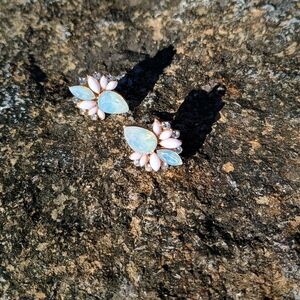 HOLIDAY SALE VTG White Opal and Checzh glass crystal earrings, whimsical, fairy